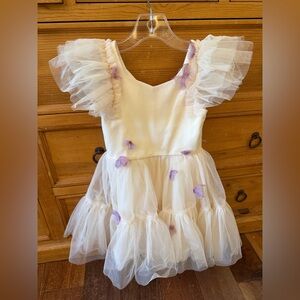 Ivory Tulle Flower Appliqué Easter Dress with Lavender Accents